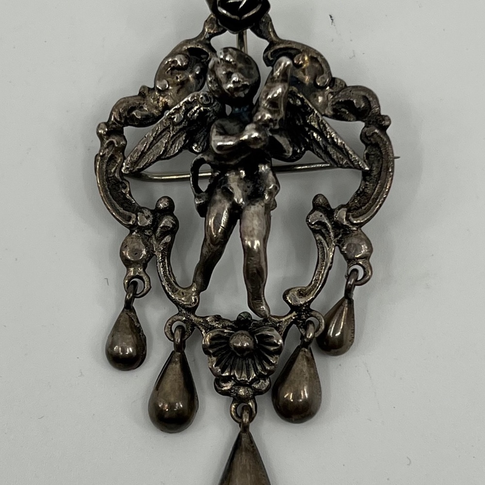 Vintage Peruzzi 800 Silver,Florence Adorned Angel Pin/Brooch/Pendant W/ Teardrop